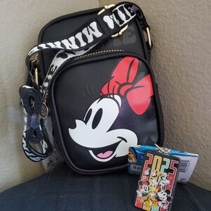 Minnie Mouse Crossbody Bag with Red Bow with Disney Keychain